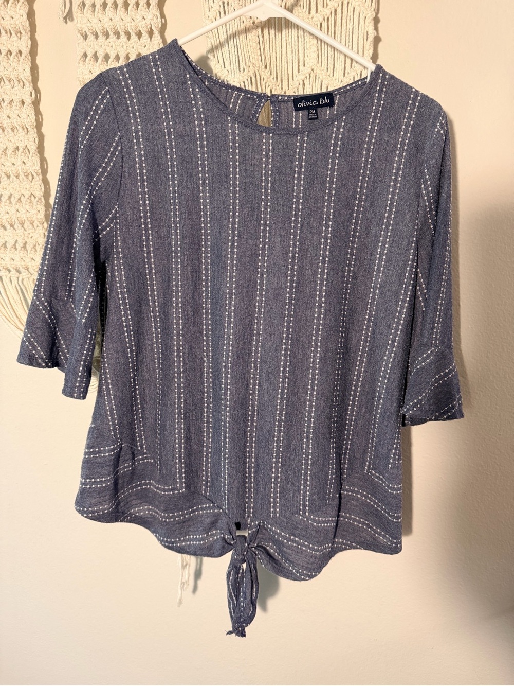 Olivia Blu Blue Stripe Tie-Front Women's Blouse